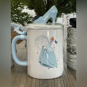 NEW w/Tags Rae Dunn Disney CINDERELLA Double Sided Mug w/Glass Slipper Topper